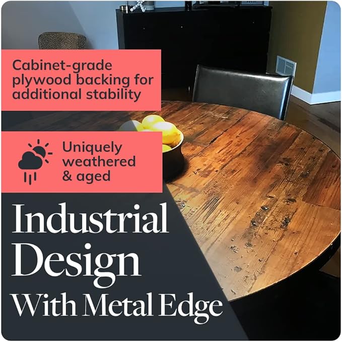 Reclaimed Wood Table Top - Rustic Recycled Wooden Piece Perfect for Signs, Kitchens, Dining and Coffee Table Tops (Reclaimed Wood Table Top with Metal Edge, 30” Round)