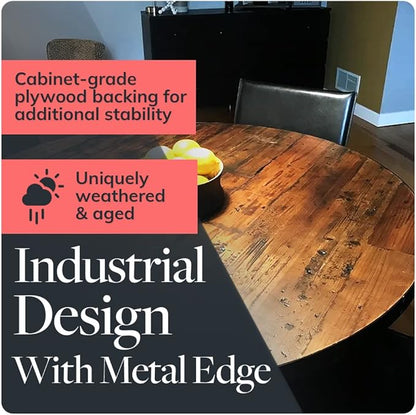 Reclaimed Wood Table Top - Rustic Recycled Wooden Piece Perfect for Signs, Kitchens, Dining and Coffee Table Tops (Reclaimed Wood Table Top with Metal Edge, 30” Round)