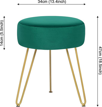 GERANT Multifunctional Vanity Stools - Velvet Round Ottoman Modern Dressing Stool -Upholstered Footrest Stool - Side Table Footstool with Golden Metal Leg for Living Room, Bedroom (Teal)