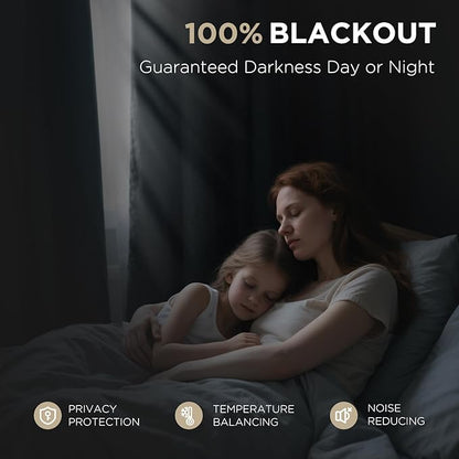 Joydeco 100% Blackout Curtains for Bedroom - Natural Linen Curtains 70" W x 96" L Long, Thermal Insulated 1 Panels Light Beige. Room Darkening Light Blocking Drapes for Living Room