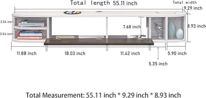 Pmnianhua Modern Floating TV Stand,55'' Under TV Shelf for 60 inch TVs,Floating TV Console,Wall Mounted TV Cabinet,Entertainment Center with Storage for Bedroom Living Room(Gray-White)