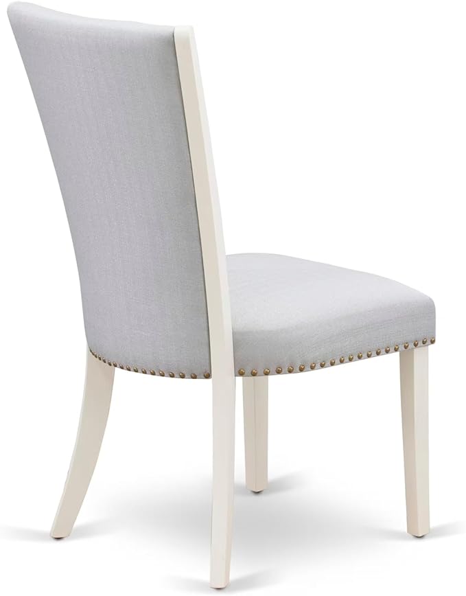 East West Furniture V027VE005-9 9 Piece Kitchen Table Set Includes a Rectangle Dining Table with V-Legs and 8 Grey Linen Fabric Parsons Dining Chairs, 40x72 Inch, Multi-Color