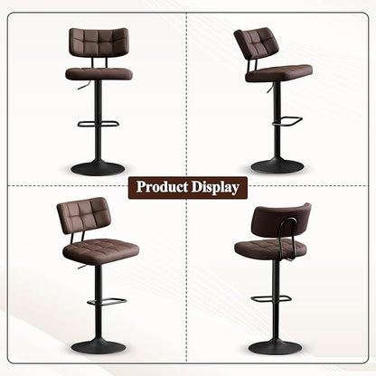 Furniliving Upholstered Bar Stools Set of 4, Faux Leather Swivel Bar Stools with Back, Adjustable Counter Height Barstools for Kitchen Island, Dining Space, Brown
