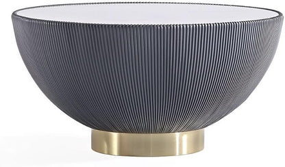 Manhattan Comfort Anderson Modern 28.15" Round Coffee Table 2.0 - Ceramic Marble Tabletop, Elegant Pleated Leatherette Details & Gold Base, Fully Assembled Accent Furniture, Set of 1, Grey