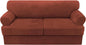 H.VERSAILTEX Sofa Cover 3 Piece T Cushion Sofa Slipcovers Thick Velvet Couch Cover Stretch T Cushion Sofa Covers for 2 Cushion Couch with 2 Individual T Cushion Covers Washable, Rust