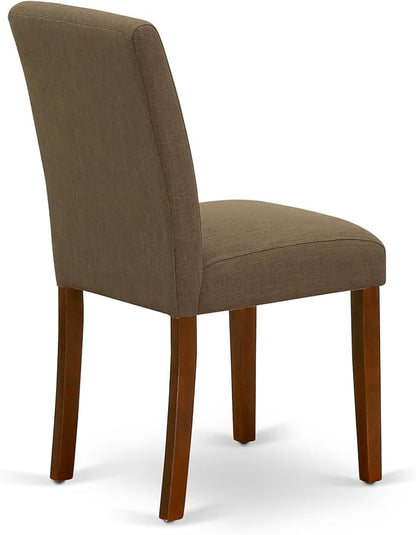 East West Furniture ANAB5-MAH-18 5 Piece Dining Table Set for 4 Includes a Round Kitchen Table with Pedestal and 4 Coffee Linen Fabric Upholstered Chairs, 36x36 Inch, Mahogany