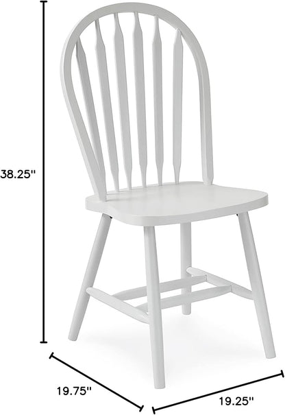 IC International Concepts Solid Wood Windsor ArrowBack Dining Chair with Plain Legs, White