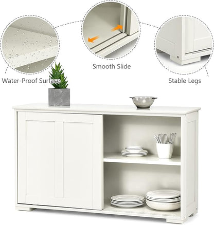 Costzon Sideboard Buffet Cabinet, Wooden Kitchen Storage Cabinet with Adjustable Shelf, Sliding Barn Door, Accent Coffee Bar Cabinet Console Table for Living Room, Dining Room, Hallway (White)