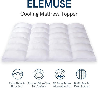 ELEMUSE Twin Mattress Topper for Back Pain, Extra Thick Mattress Pad Cover, Plush Soft Pillowtop with Elastic Deep Pocket, Overfilled Down Alternative Filling