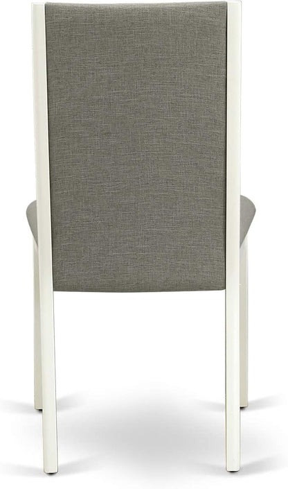 East West Furniture ANLA5-LWH-06 5 Piece Dining Room Furniture Set Includes a Round Kitchen Table with Pedestal and 4 Shitake Linen Fabric Parsons Dining Chairs, 36x36 Inch, Linen White
