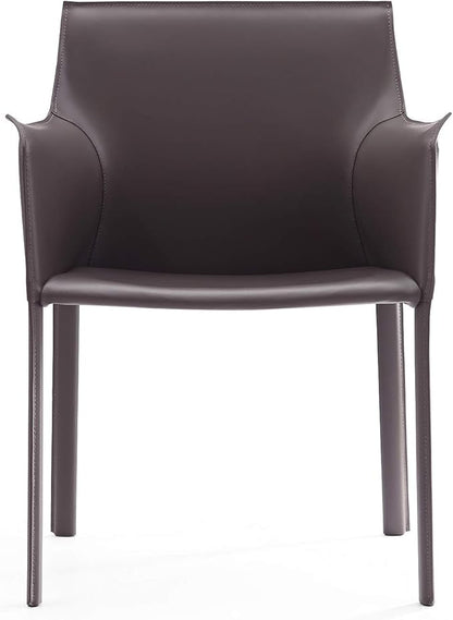 Manhattan Comfort Paris Modern Saddle Leather Dining Chairs, Metal Frame, Comfortable Padded Seat, Fully Assembled Armchair Accent Furniture, Set of 2, Grey