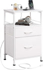 WLIVE Night Stand with Charger Station, White Nightstand with 2 Fabric Drawers, Bedside Table, Small Dresser for Bedroom, Side Table with USB Ports and Outlets