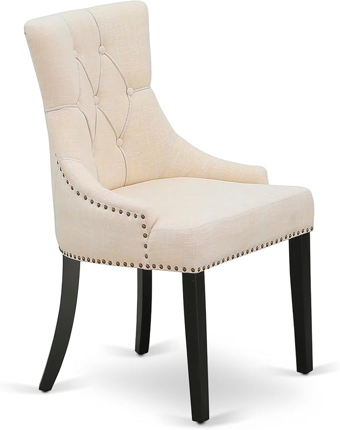 East West Furniture V696FR102-5 5 Piece Dinette Set for 4 Includes a Rectangle Dining Table with V-Legs and 4 Light Beige Linen Fabric Parson Dining Room Chairs, 36x60 Inch, Multi-Color