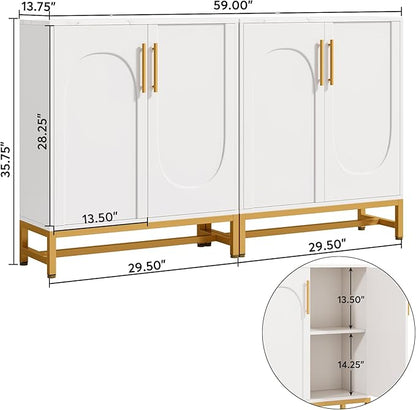 Tribesigns Modern Sideboards, Buffet Cabinet with 4 Doors and Adjustable Shelves (White)