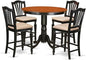 East West Furniture TRCH5-BLK-C 5 Piece Kitchen Counter Height Dining Table Set Includes a Round Pub Table and 4 Linen Fabric Upholstered Chairs, 42x42 Inch, Black & Cherry