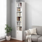 IOTXY Small Narrow Corner Bookcase - 71 Inches Tall Gap Freestanding Storage Cabinet, 7 Lattices Open Shelves Tower Rack with Door, Cubes Bookshelf in White