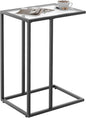 C Shaped End Table, Glass Couch Side Tables for Living Room, Small Modern Sofa Table with Metal Frame, TV Tray Table for Bedroom, Office, Small Space, Black