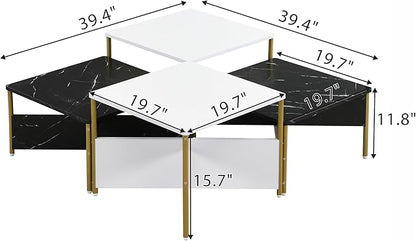 Christopher Knight Home Lana Wooden Nesting Coffee Table Set of 4, Mid Century Modern Square Living Room Table, Free Adjustable Shape Table, Versatile and Stylish Living Room Furniture, White + Black