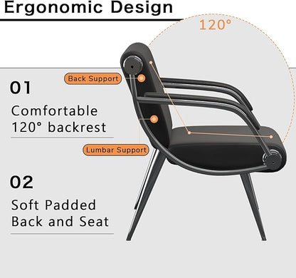 wonline 4 Seat Waiting Room Chair with Armrest PU Leather Office Furniture, Office Guest Seating Lobby Conference Reception Chairs for Airport Clinic Hospital Bank Salon Barber(Black)