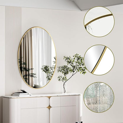 Koonmi Gold Oval Bathroom Mirror, 30"x48" Bathroom Vanity Mirror, Oval Mirror for Bedroom Living Room Entryway, Hangs Horizontal or Vertical