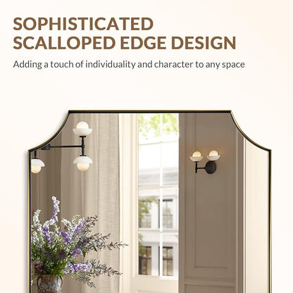 ANDY STAR Gold Vanity Mirror, 24x32 Inch Scalloped Mirror for Bathroom, Brushed Gold Mirror in Anti-Rust Stainless Steel Metal 1" Frame, Antique Scalloped Edge Design, Ideal for Home Remodel