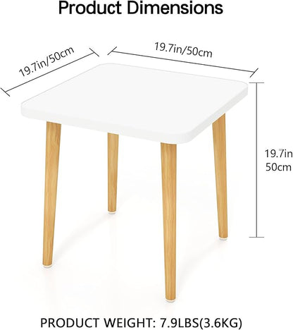 Simple End Table,Modern Side Table with 4 Solid Wood Sturdy Legs for Living Room,Nightstand Bedside Table for Bedroom Balcony (White)