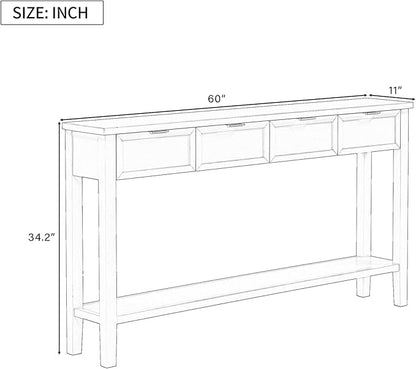 Ball & Cast 60“ Contemporary 4 Drawers Console Table, Long Narrow Entryway-Table with Drawer & Shelf, Modern Storage Sofa Tables, Farmhouse Wood Couch-Tables for Entrance Hallway Living,Blue