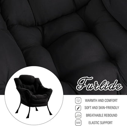 Lazy Chair for Living Room, Modern Accent Chairs with Armrests, Comfy Lounge Chair with Side Pocket, Cozy Lazy Sofa for Reading, Balcony, Bedroom, Dorm, Small Spaces (Black)