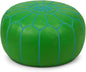 Stuffed Round Design Moroccan Leather Pouf Ottoman, Handmade, Pre-Filled, 100% Genuine Leather, 13” Height x 20” Diameter, Footstool & Living Room Décor (Green)