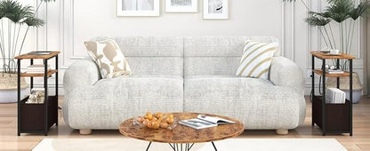 Narrow Side Table with Charging Station, Small End Table for Small Spaces, Skinny Nightstands with Storage Basket, 3 Tier Sofa Couch Bedside Tables for Living Room,Bedroom, Rustic Brown