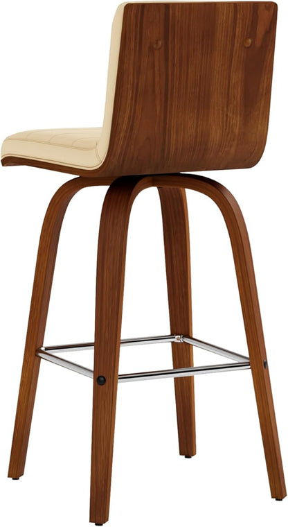 Armen Living Vienna 26" Swivel Counter Stool in Walnut Wood Finish with Cream Faux Leather - Set of 2