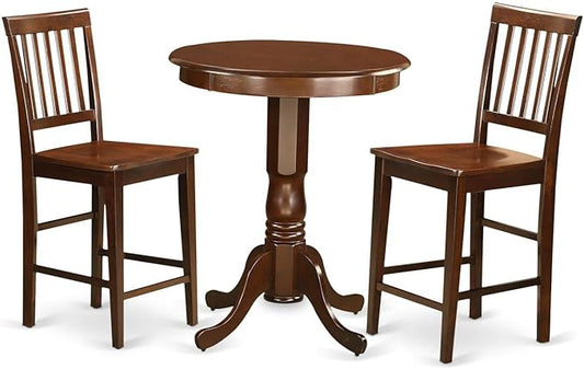 East West Furniture EDVN3-MAH-W 3 Piece Kitchen Counter Height Dining Table Set Contains a Round Wooden Table with Pedestal and 2 Dining Chairs, 30x30 Inch, Mahogany