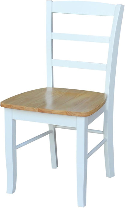 Madrid Ladderback, Set of 2 Dining Chairs , Solid Wood Kitchen/Dining Chairs, Parawood Construction, 18.1"W x 19.3"D x 35.2"H, 225 lb Weight Capacity, Elegant, Durable, White/Natural