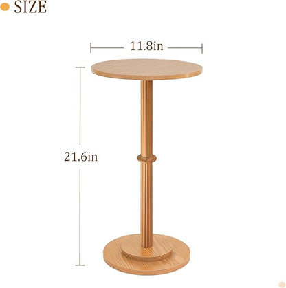 MaxSmeo Drink Table, Small Side Table for Small Spaces, Modern Round End Table with Fluted Wood Leg, Brown