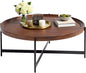 Brookline Solid Acacia Wood 42-Inch Round Coffee Table with Black Powder-Coated Metal Legs – Rustic Industrial Modern Farmhouse Living Room Furniture by Alaterre