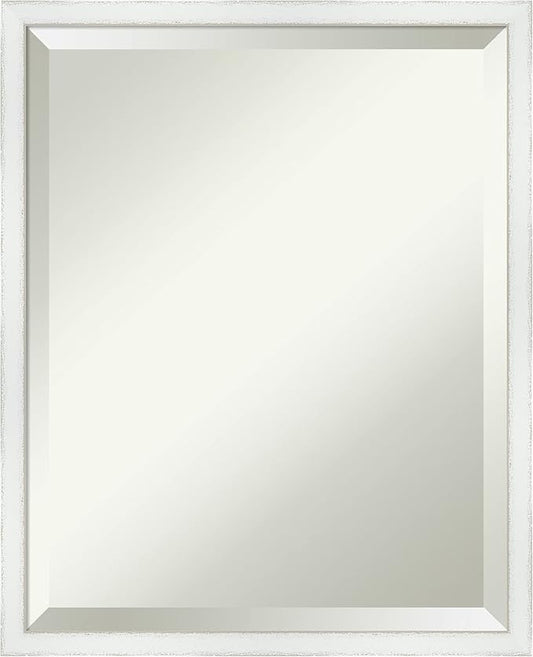 Amanti Art White Bathroom Mirror for Over Sink, 21x17 Breeze Distressed White Rectangle Vanity Mirror, Small Country Rustic Wood Frame, Hangs Horizonally and Vertically, Bathroom Wall Decor, Beveled