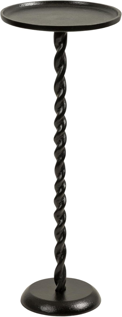 Kate and Laurel Ropa Transitional Round Pedestal Drink Table, 9 x 9 x 22, Black, Decorative Cast Aluminum Mini Table with Spiral Rope Design for Use as Indoor Plant Stand or Living Room Accent