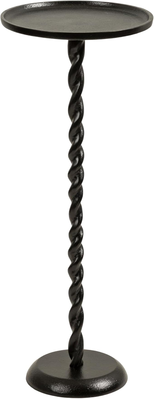 Kate and Laurel Ropa Transitional Round Pedestal Drink Table, 9 x 9 x 22, Black, Decorative Cast Aluminum Mini Table with Spiral Rope Design for Use as Indoor Plant Stand or Living Room Accent
