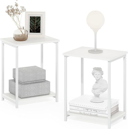 Furinno Simplistic Industrial Metal Frame End Table, 2-Pack, White/White