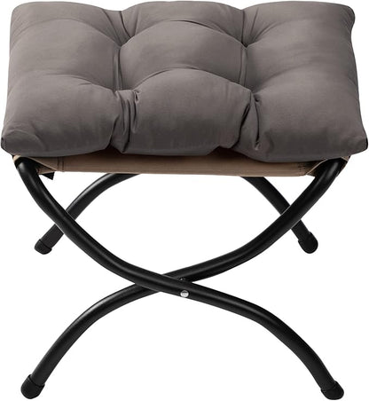 HollyHOME 15"(H) Folding Footrest Stool, Upholstered Small Foldable Ottoman, Accent Padded Sofa Foot Stool for Lazy Chair, Metal Frame Portable Foot Rest Ottoman for Living Room, Bedroom, Dark Grey
