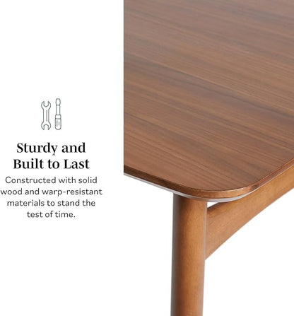 Walker Edison Mid-Century Modern Solid Wood Tapered-Leg Dining Table, 59 Inch, Walnut