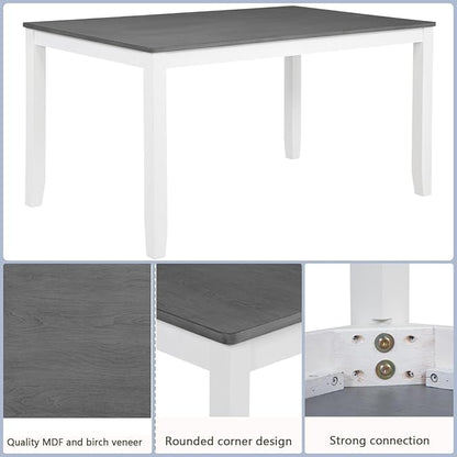 Dining Table Set for 5, 6-Piece Kitchen Table & Chairs Set with Rectangular Table, Bench & 4 Upholstered Chairs, 58.5'' Dinner Set with Wood Legs & X-Shaped Backrest for Kitchen, White&Gray