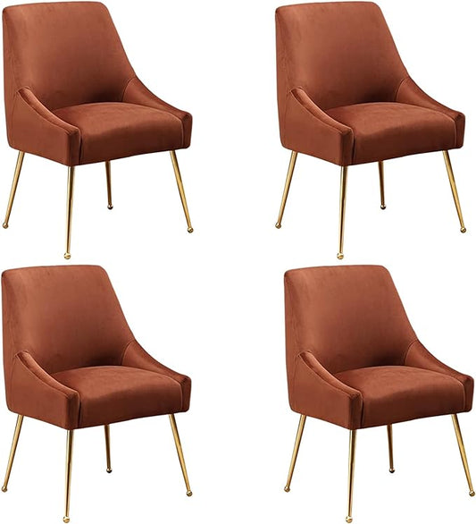 Modern Velvet Dining Chairs Set of 4, Contemporary Upholstered Furniture Collection with Polished Gold Metal Legs, Elegant Accent Chairs for Kitchen Living Room(Brown)