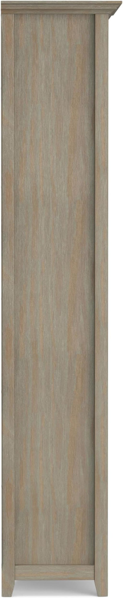 SIMPLIHOME Amherst Bookcase - 70 inch Tall 5-Shelf Solid Wood Bookshelf in Distressed Grey, Transitional Storage for Living Room, Study Room or Office with Adjustable Shelves and Tapered Legs