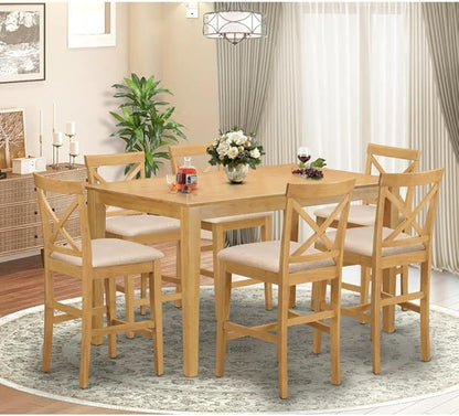 East West Furniture CAPU7H-OAK-C 7 Piece Kitchen Counter Height Dining Table Set Consist of a Rectangle Dining Room Table and 6 Linen Fabric Upholstered Chairs, 36x60 Inch, Oak