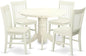 East West Furniture SHNO5-LWH-W 5 Piece Kitchen Table & Chairs Set Includes a Round Dining Room Table with Pedestal and 4 Solid Wood Seat Chairs, 42x42 Inch, Linen White