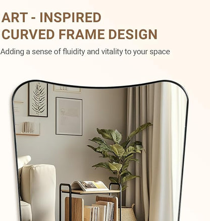 ANDY STAR Brushed Nickel Mirror, 24x36 Inch Scalloped Mirror, Unique Bathroom Mirror with Rust-Proof Stainless Steel Metal Frame, Ideal for Entryway, Powder Room