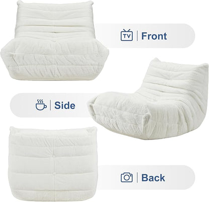 Bean Bag Chairs for Adults Giant Bean Bag Chair Memory Foam BeanBag Chair Big Bean Bag Sofa with Filler Faux Fur Fireside Beanbags Lazy Sofa for Living Room Bedroom Dorm Office (White Plush)