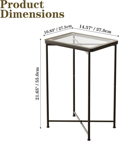 Garden 4 you Small Side Table, Glass End Table, Outdoor Side Table with Metal Frame, Mini Bedside Table for Living Room, Bedroom, Patio, Small Space, Black