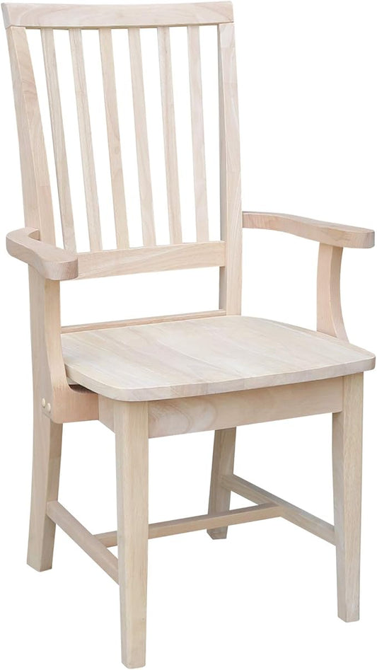 IC International Concepts Mission Side Chair with Arms Solid Parawood, Box Seat Construction, Kitchen/Dining, 22"W x 21"D x 39"H, 225 Lbs Wt. Capacity, DIY, Paint/Stain In Any Color, Unfinished